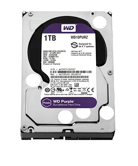 HARD DISK SATA3 3.5" 1 TB WD "PURPLE" 5.400 RPM 64MB CACHE VIDEOSORVEGLIANZA WD10PURZ