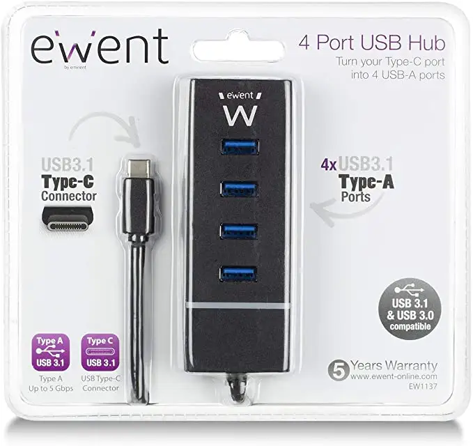 HUB TYPE C - USB 3.1 4 PORTE NERO EW1137