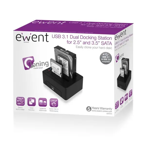 DOCKING STATION DUAL BAY USB 3.1 SATA 3,5" / 2,5" EW7014