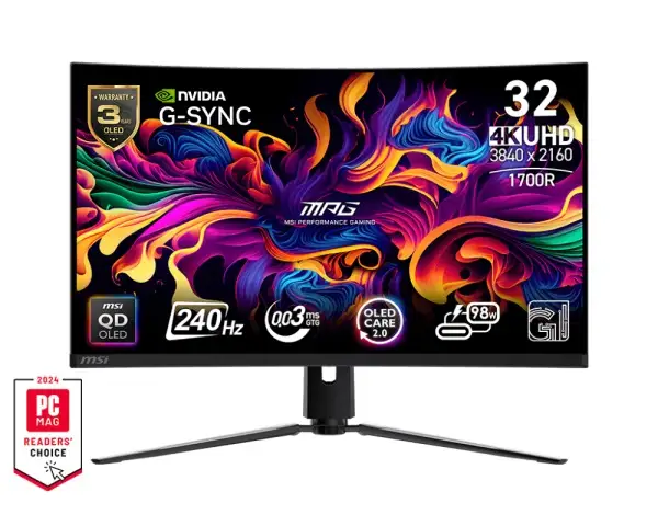 MONITOR GAMING MSI 31,5" MPG 321CURX QD-OLED 16:9 UHD 240HZ 0,03MS CURVO VESA HDMI DP 9S6-3DD64T-001