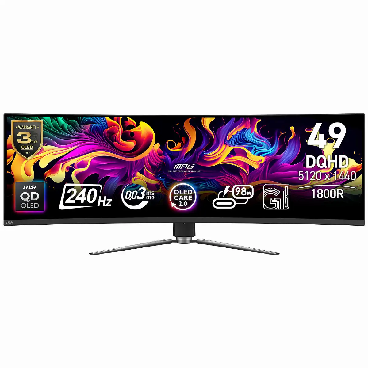 MONITOR GAMING MSI 49" MPG 491CQPX QD-OLED 32:9 DQHD 240HZ 0,03MS GTG CURVO VESA HDMI DP 9S6-3FA84T-016