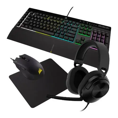 Kit Bundle Corsair Periferiche Tastiera K55 Rgb Pro + Mouse Harpoon Rgb Pro + Cuffie Hs55 + Mousepad Mm100