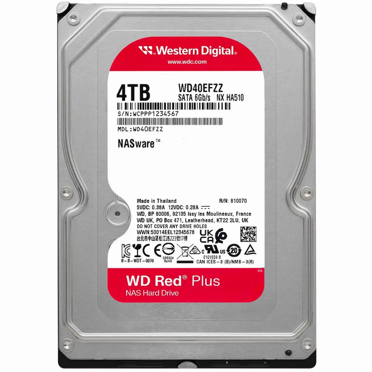Hard Disk Sata3 3.5" 4 Tb "red" Plus 5.400 Rpm 256mb "nas" Wd40efzz