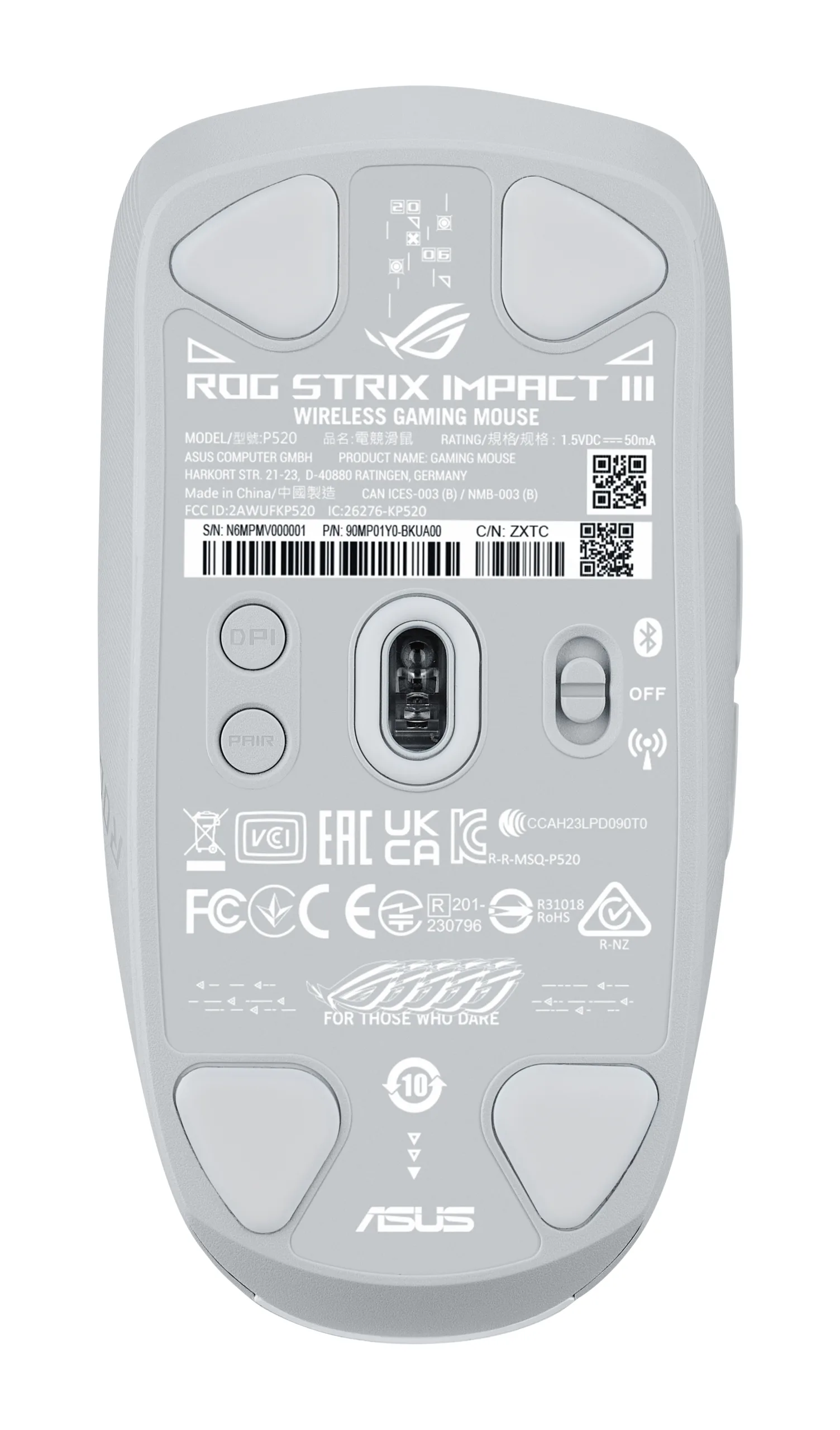 ASUS ROG Strix Impact III Wireless mouse Gaming Ambidestro RF senza fili + Bluetooth Ottico 36000 DPI