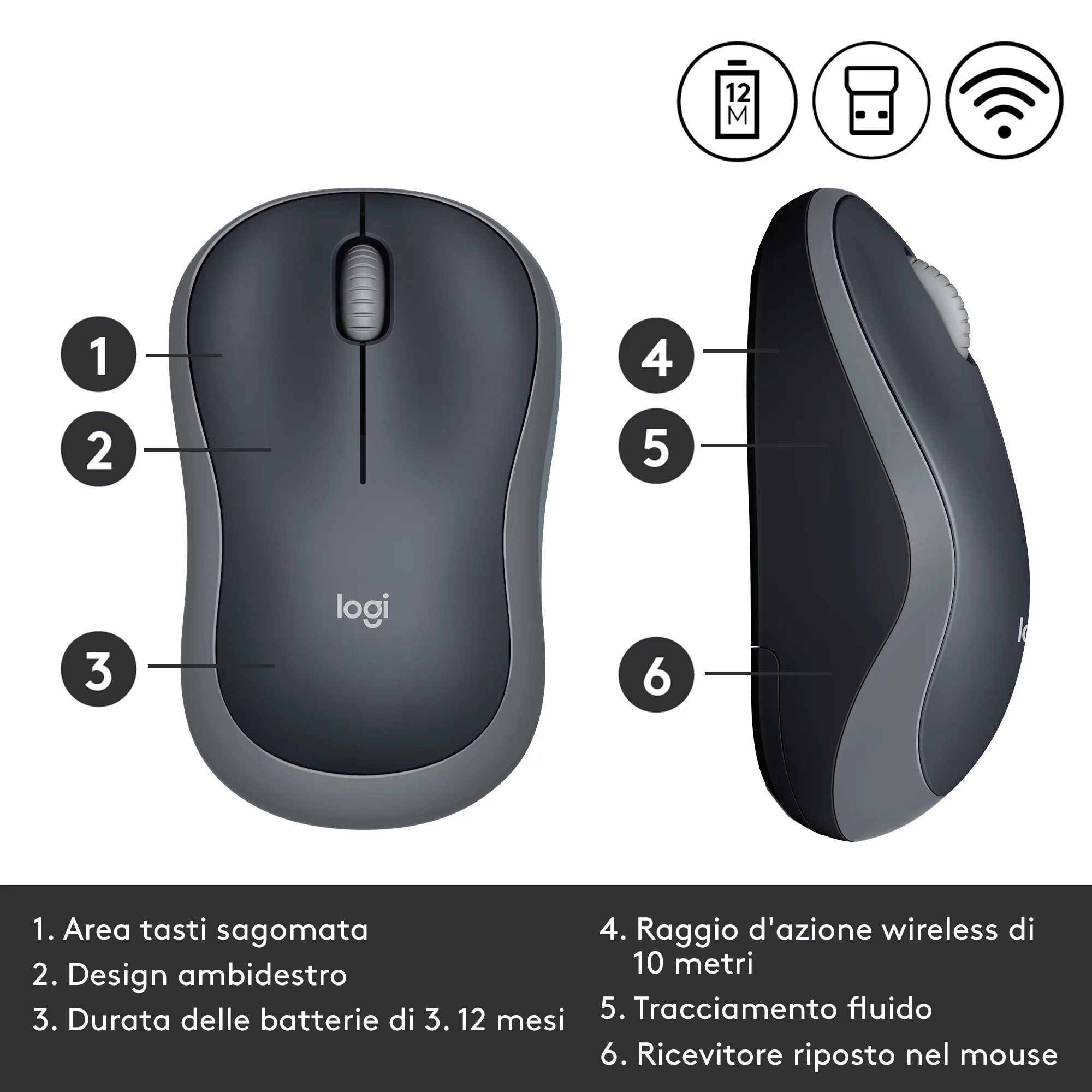 Logitech M185 mouse wireless (nero)